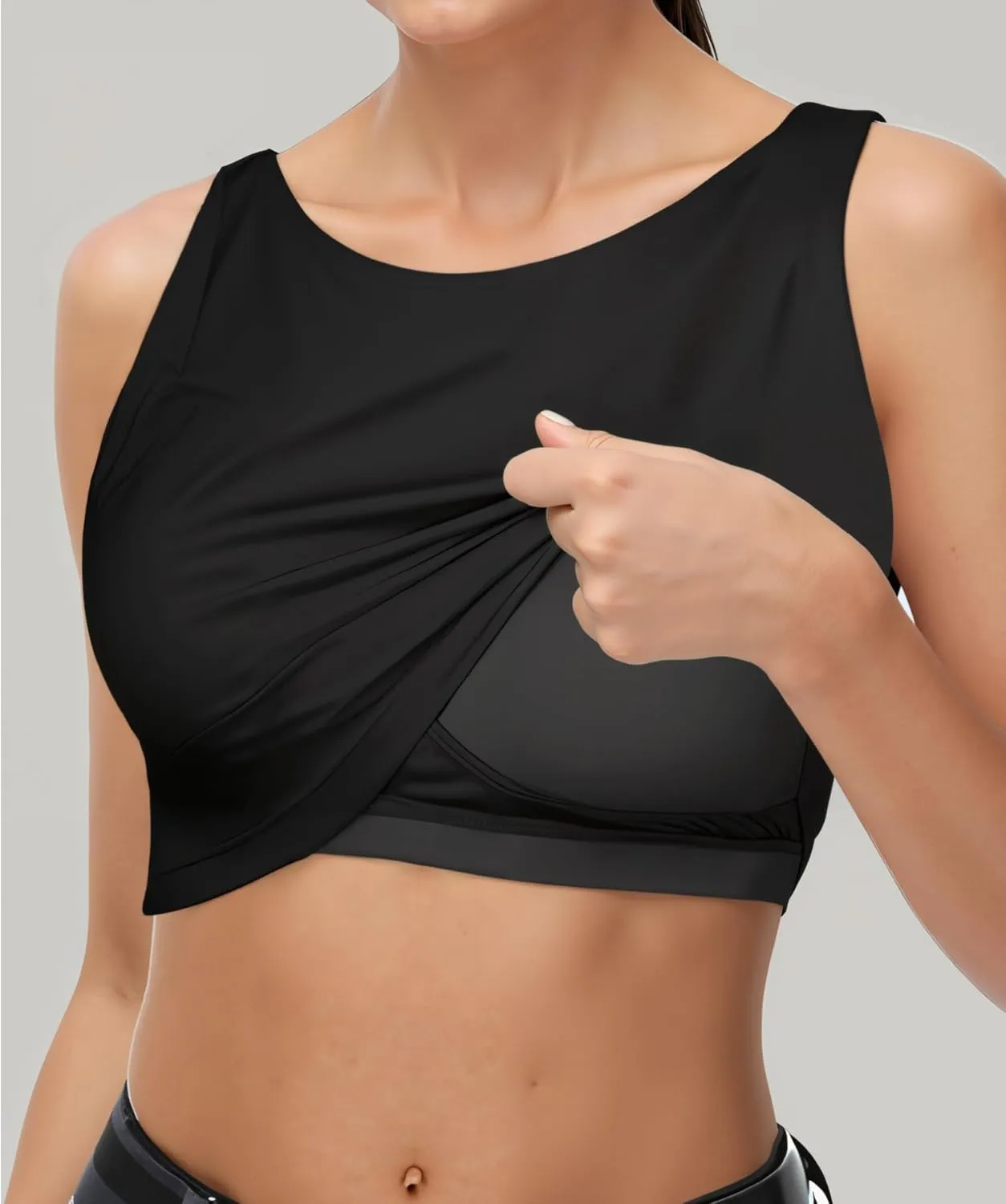 High Neck Longline Sports Bras for Women with Built in Bra Pads U Back Yoga Sports Bra Push up Workout Crop Tank Tops