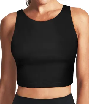 High Neck Longline Sports Bras for Women with Built in Bra Pads U Back Yoga Sports Bra Push up Workout Crop Tank Tops