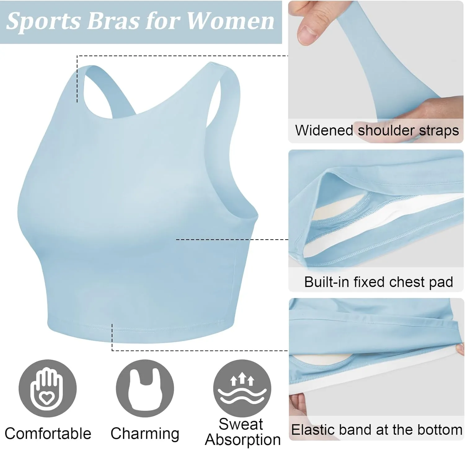 High Neck Longline Sports Bras for Women with Built in Bra Pads U Back Yoga Sports Bra Push up Workout Crop Tank Tops