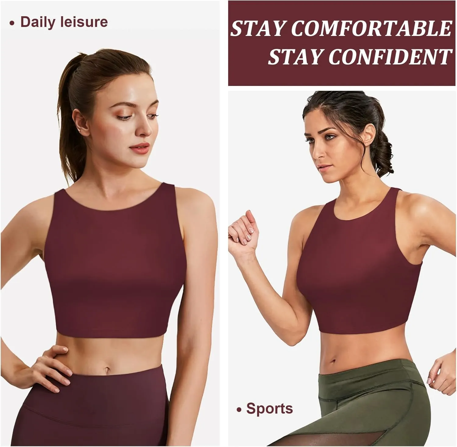 High Neck Longline Sports Bras for Women with Built in Bra Pads U Back Yoga Sports Bra Push up Workout Crop Tank Tops