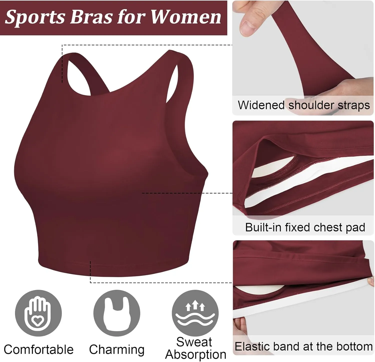 High Neck Longline Sports Bras for Women with Built in Bra Pads U Back Yoga Sports Bra Push up Workout Crop Tank Tops