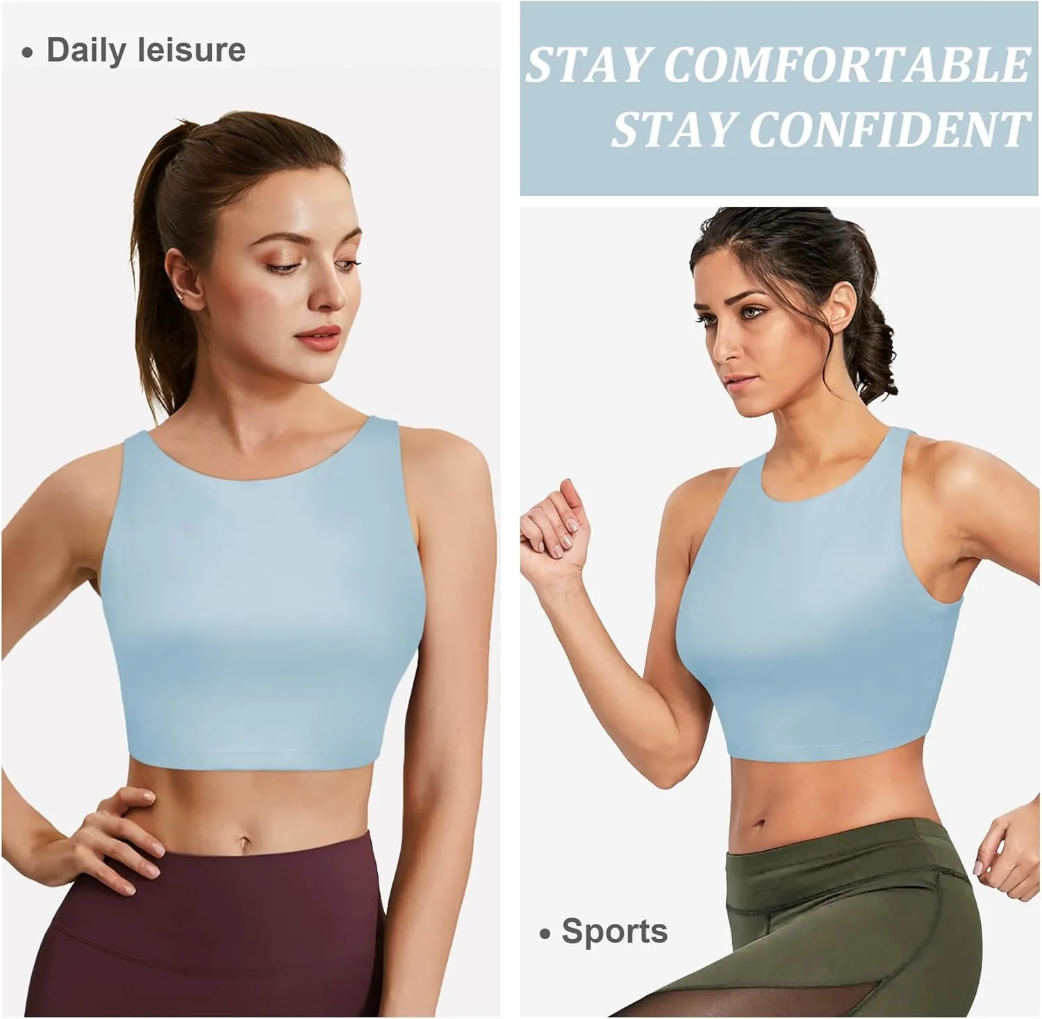 High Neck Longline Sports Bras for Women with Built in Bra Pads U Back Yoga Sports Bra Push up Workout Crop Tank Tops