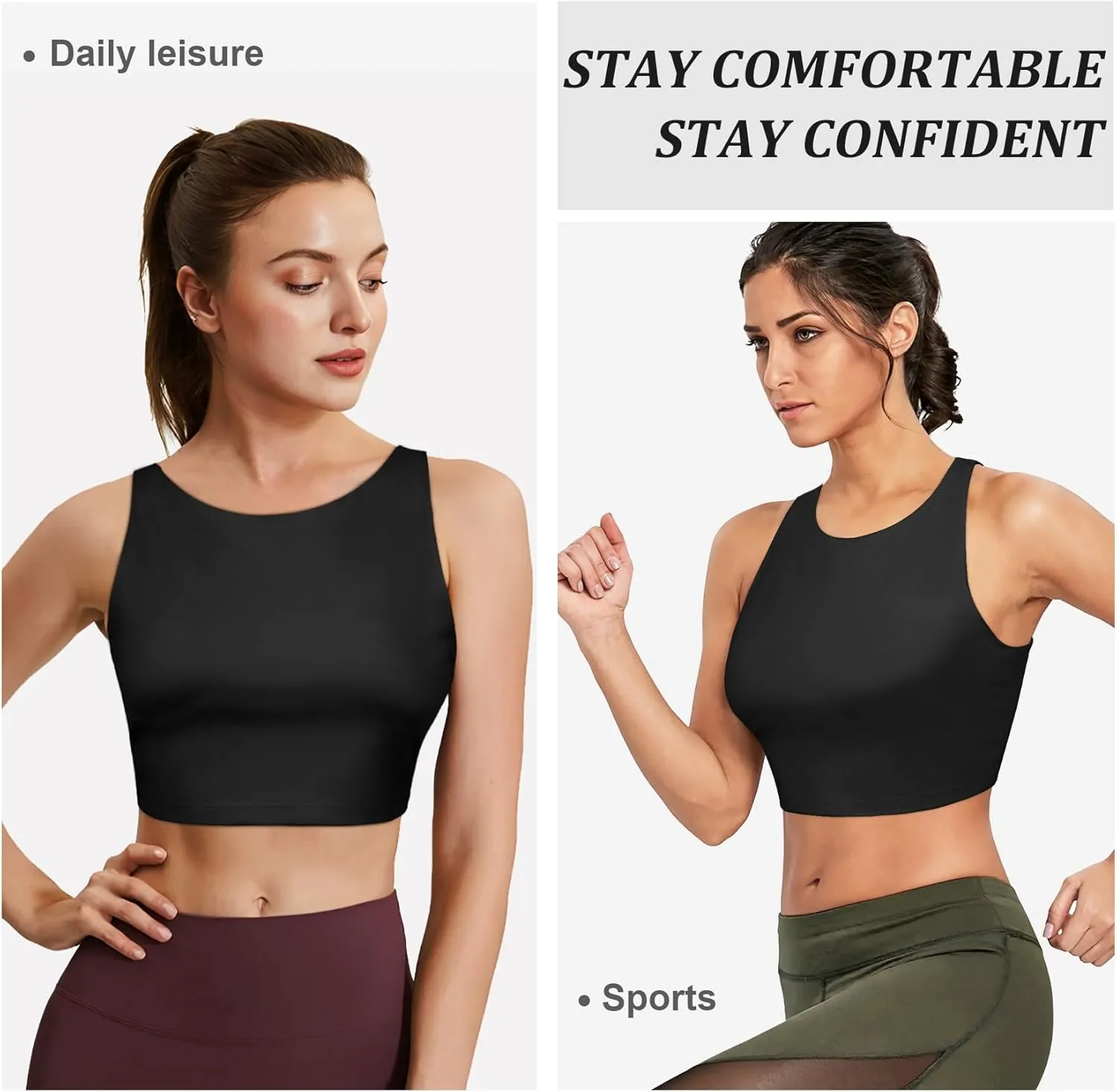 High Neck Longline Sports Bras for Women with Built in Bra Pads U Back Yoga Sports Bra Push up Workout Crop Tank Tops