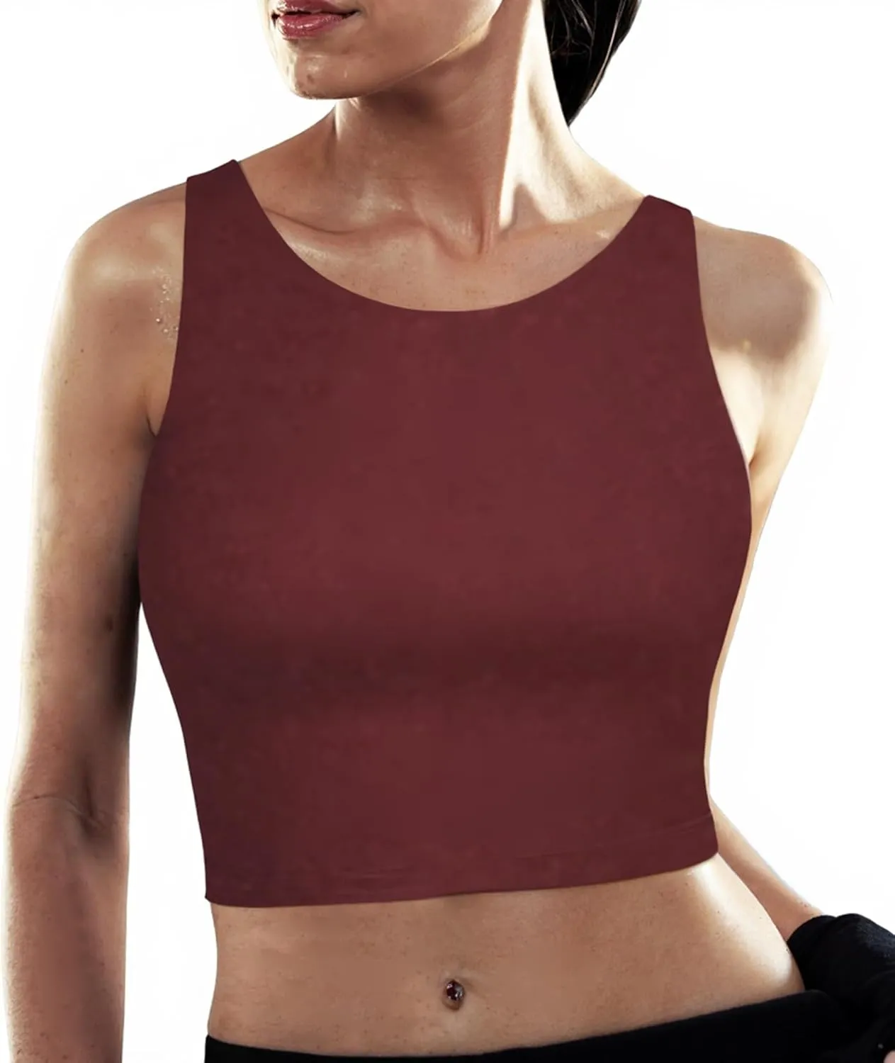 High Neck Longline Sports Bras for Women with Built in Bra Pads U Back Yoga Sports Bra Push up Workout Crop Tank Tops