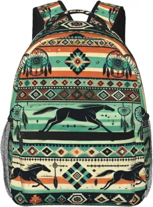 Horse Aztec Print Backpack Lightweight Travel Casual Backpack With Laptop Compartment for Men Women