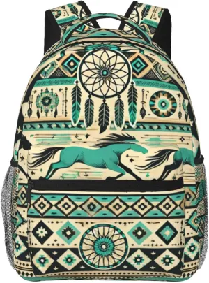 Horse Aztec Print Backpack Lightweight Travel Casual Backpack With Laptop Compartment for Men Women