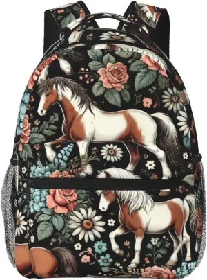 Horse Floral Backpack Lightweight Travel Casual Backpack With Laptop Compartment for Men Women