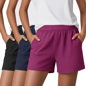 Huukeay 3 Pack Women's Sweat Shorts, Casual Summer Elastic High Waist Athletic Short Lounge Comfy Gym Sweatshorts with Pocket