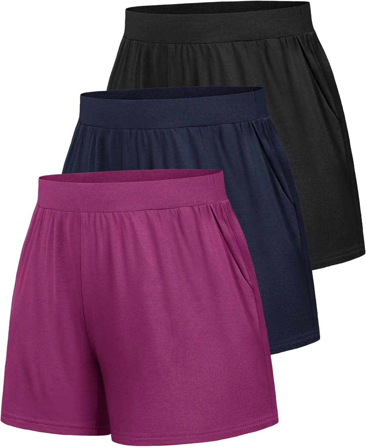 Huukeay 3 Pack Women's Sweat Shorts, Casual Summer Elastic High Waist Athletic Short Lounge Comfy Gym Sweatshorts with Pocket