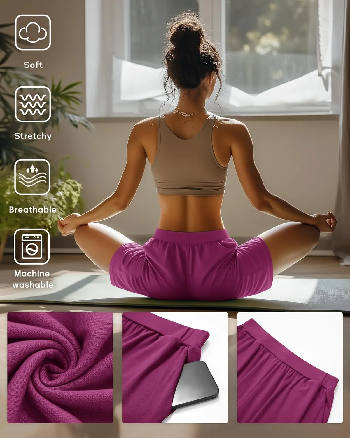 Huukeay 3 Pack Women's Sweat Shorts, Casual Summer Elastic High Waist Athletic Short Lounge Comfy Gym Sweatshorts with Pocket