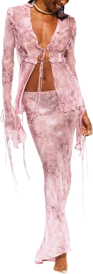 HYxwrjoker Women 2Pcs Long Skirt Set Y2k Strapless Tube Top Bodycon Maxi Dress Summer Beach Cover Up Going Out Outfits