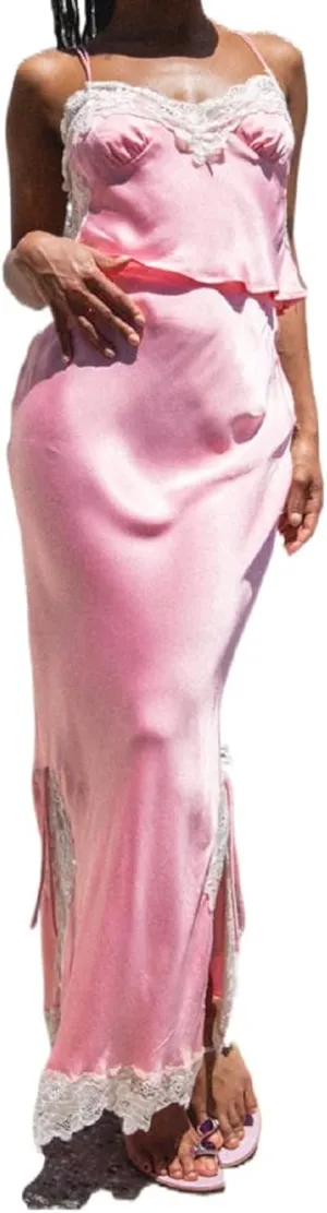 HYxwrjoker Women 2Pcs Long Skirt Set Y2k Strapless Tube Top Bodycon Maxi Dress Summer Beach Cover Up Going Out Outfits