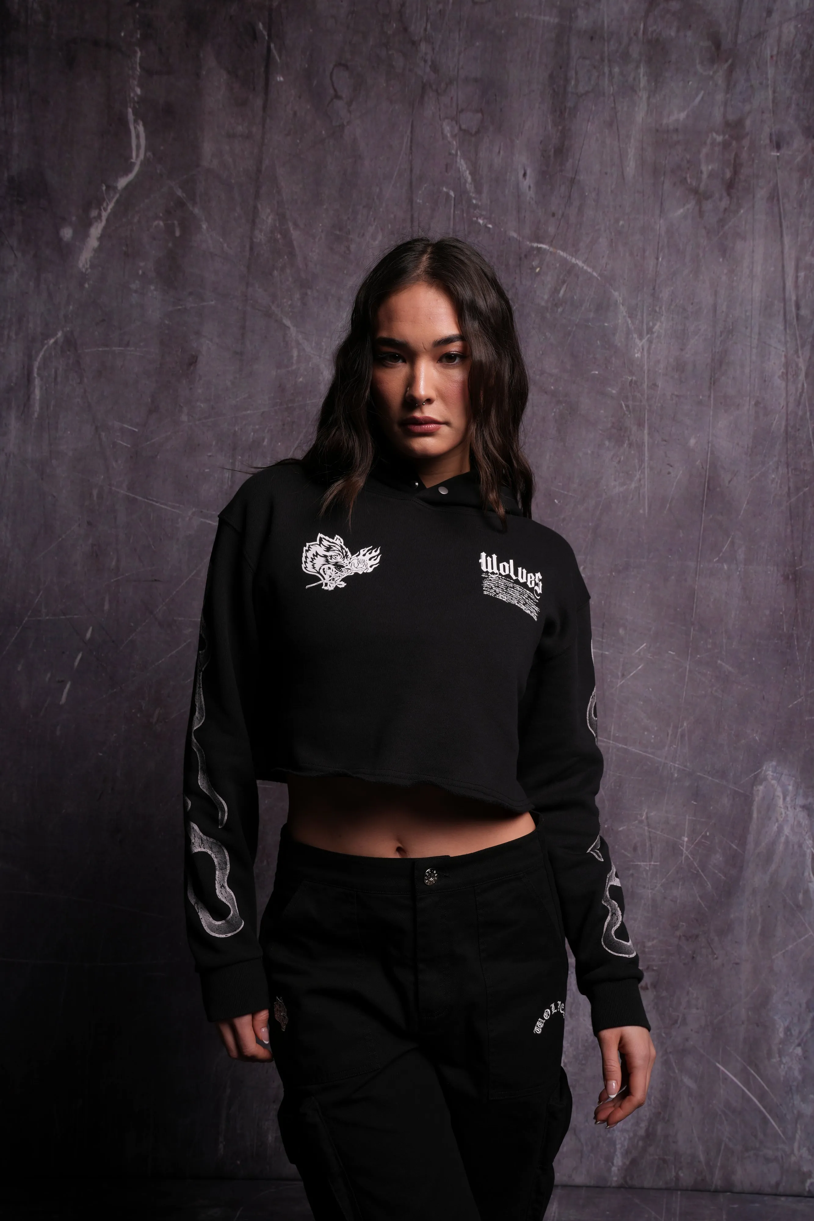 Infernal Bloom "Pierce" (Cropped) Hoodie in Black
