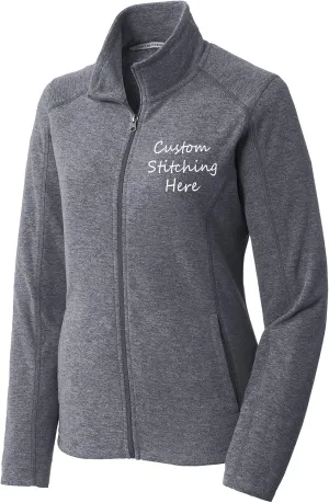 INK STITCH Women L235 Custom Design Your Own Stitching Logo Texts Heather Microfleece Jackets - 4 Colors