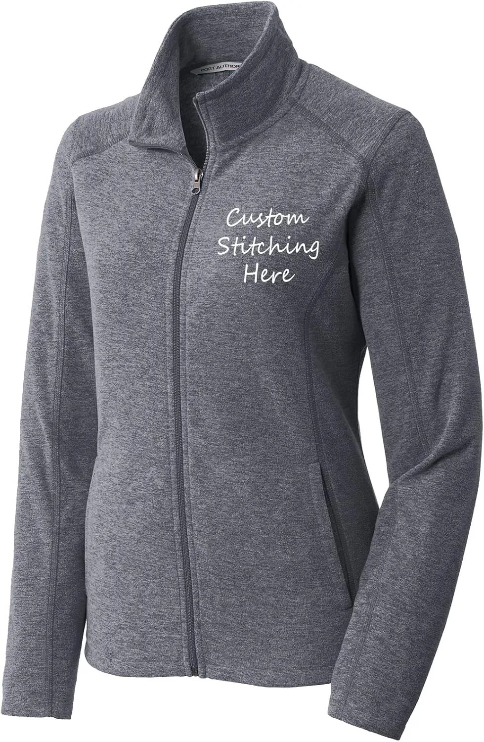 INK STITCH Women L235 Custom Design Your Own Stitching Logo Texts Heather Microfleece Jackets - 4 Colors