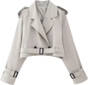 Jackets for Womens Women With Belt Long Sleeve Short Casual Trench Jacket Short Coat Lite