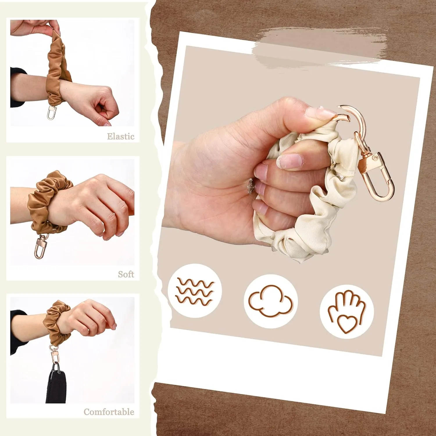 Jadive 3 Pcs Scrunchie Keychain Wristlet Bracelet Stretchy Keyring Wrist Holder for Women