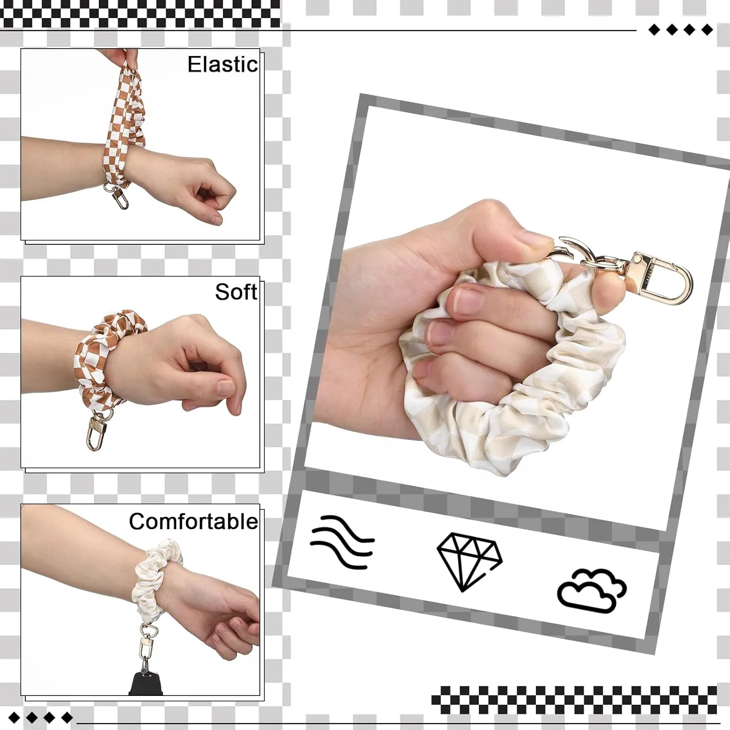 Jadive 3 Pcs Scrunchie Keychain Wristlet Bracelet Stretchy Keyring Wrist Holder for Women