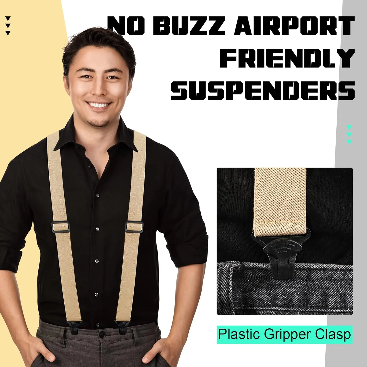 Janmercy 2 Pcs x Back Hidden Suspenders 1.5 Inch Work Suspenders for Men Under Shirt Clothing