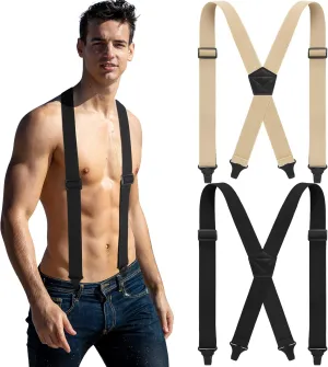 Janmercy 2 Pcs x Back Hidden Suspenders 1.5 Inch Work Suspenders for Men Under Shirt Clothing