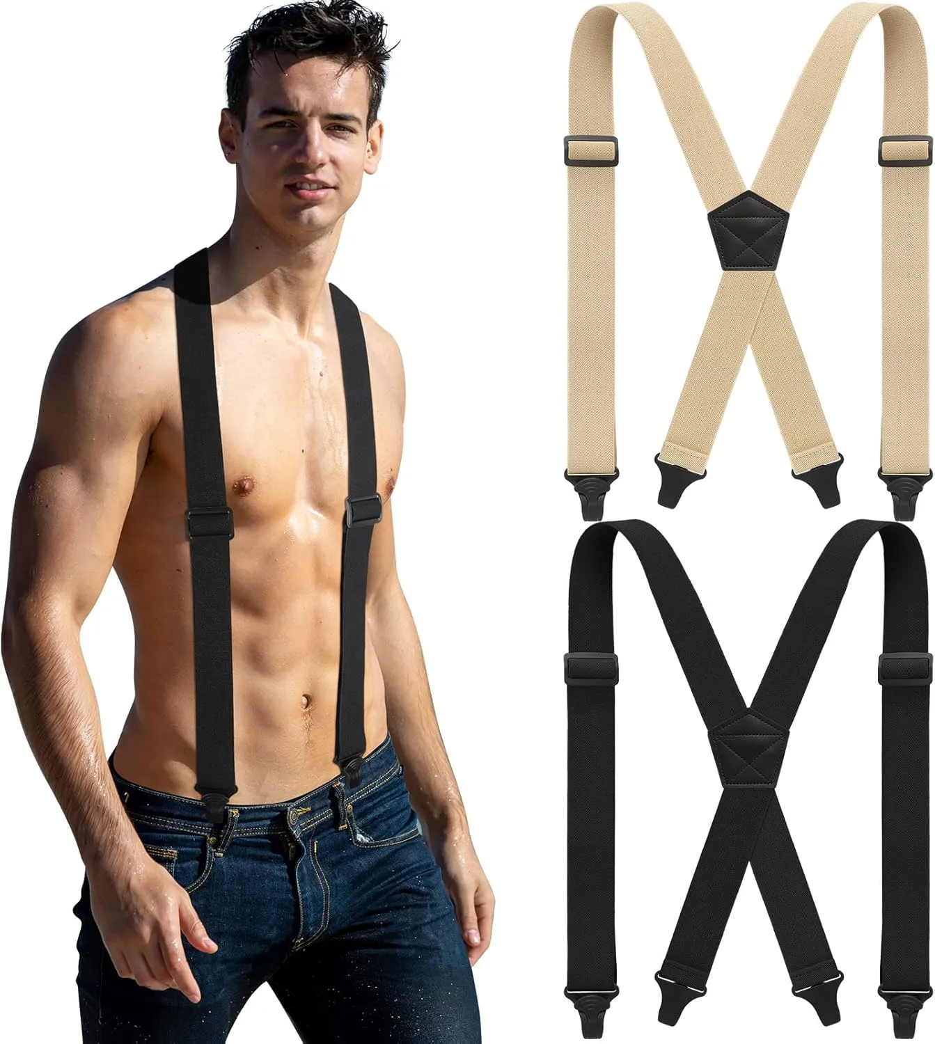 Janmercy 2 Pcs x Back Hidden Suspenders 1.5 Inch Work Suspenders for Men Under Shirt Clothing