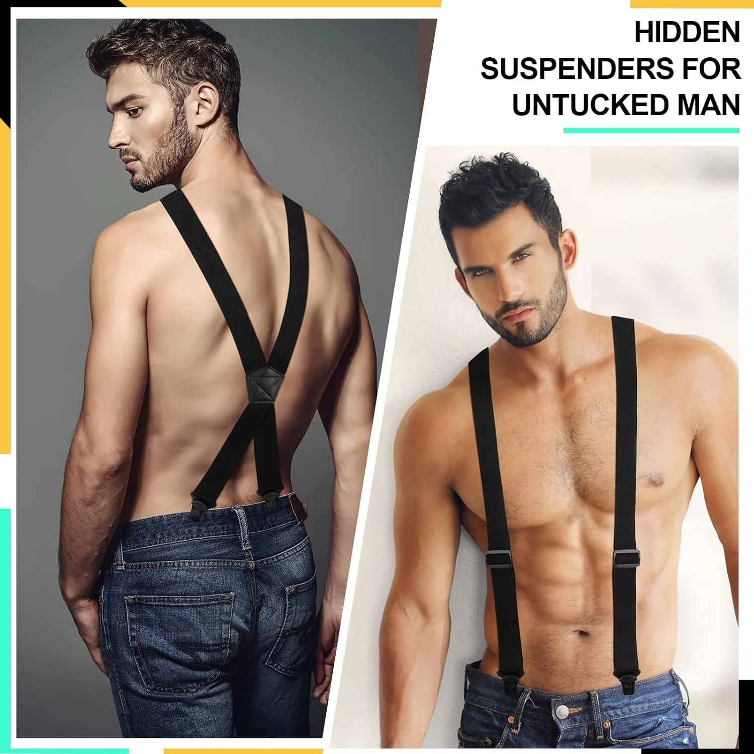 Janmercy 2 Pcs x Back Hidden Suspenders 1.5 Inch Work Suspenders for Men Under Shirt Clothing