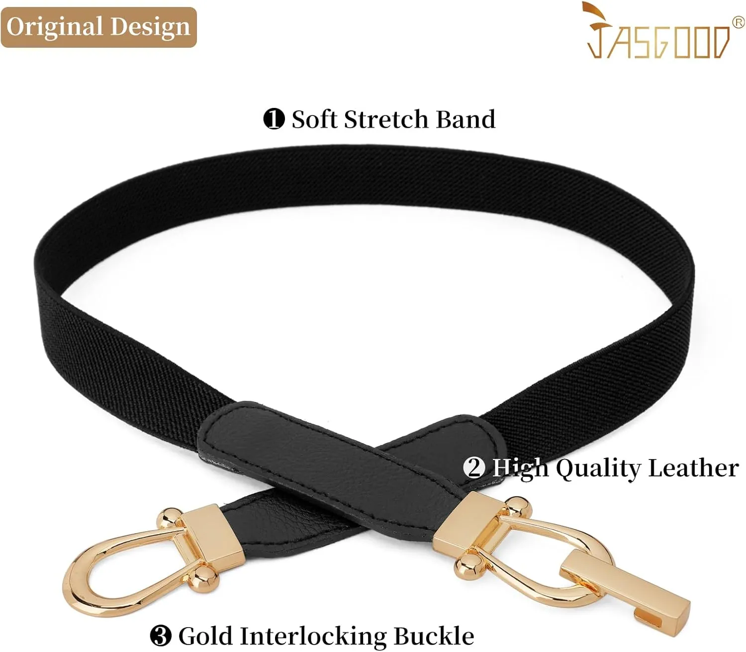 JASGOOD Women Skinny Elastic Belt for Dresses,Thin Retro Stretch Waist Belt with Golden Buckle