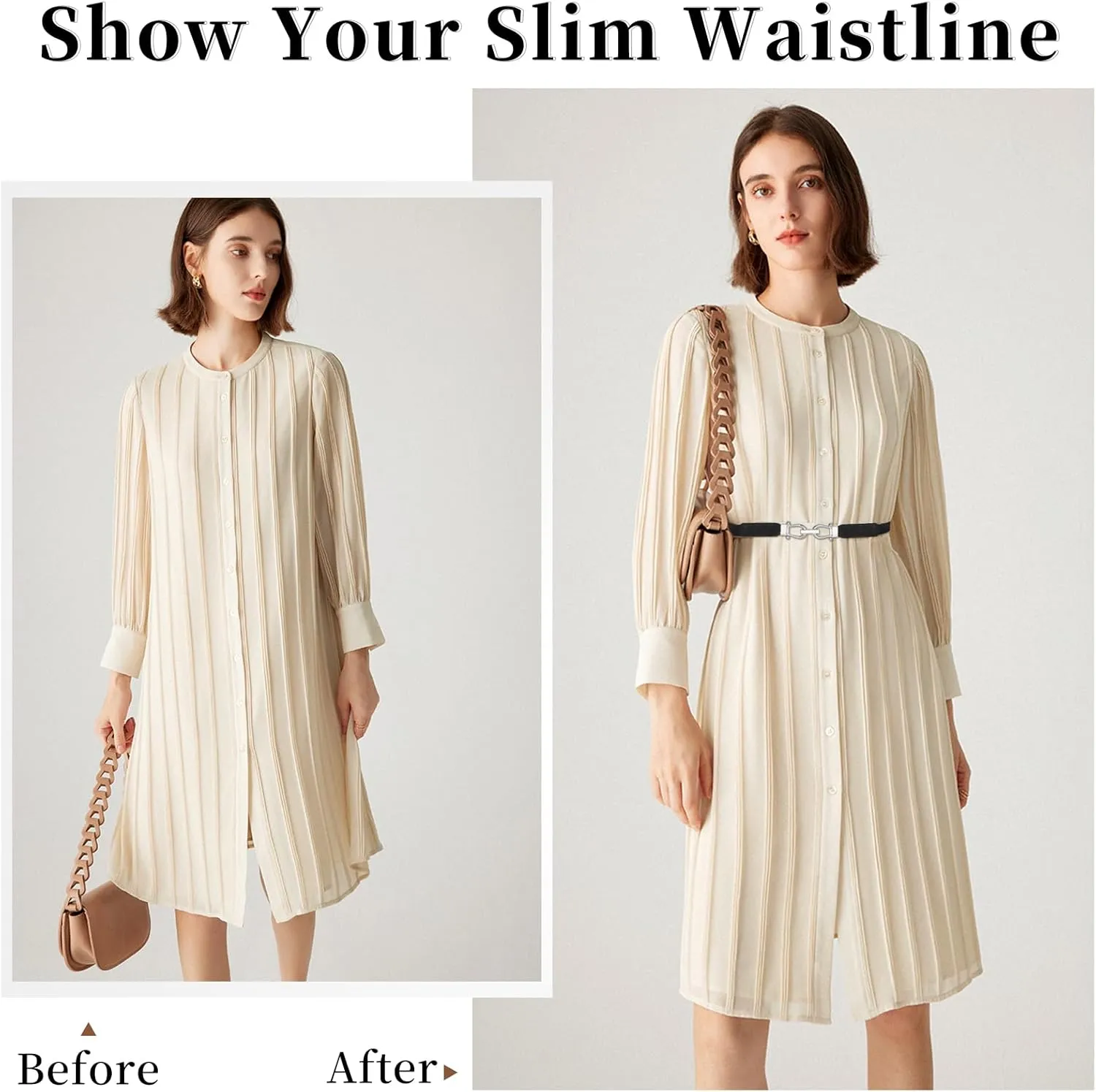 JASGOOD Women Skinny Elastic Belt for Dresses,Thin Retro Stretch Waist Belt with Golden Buckle