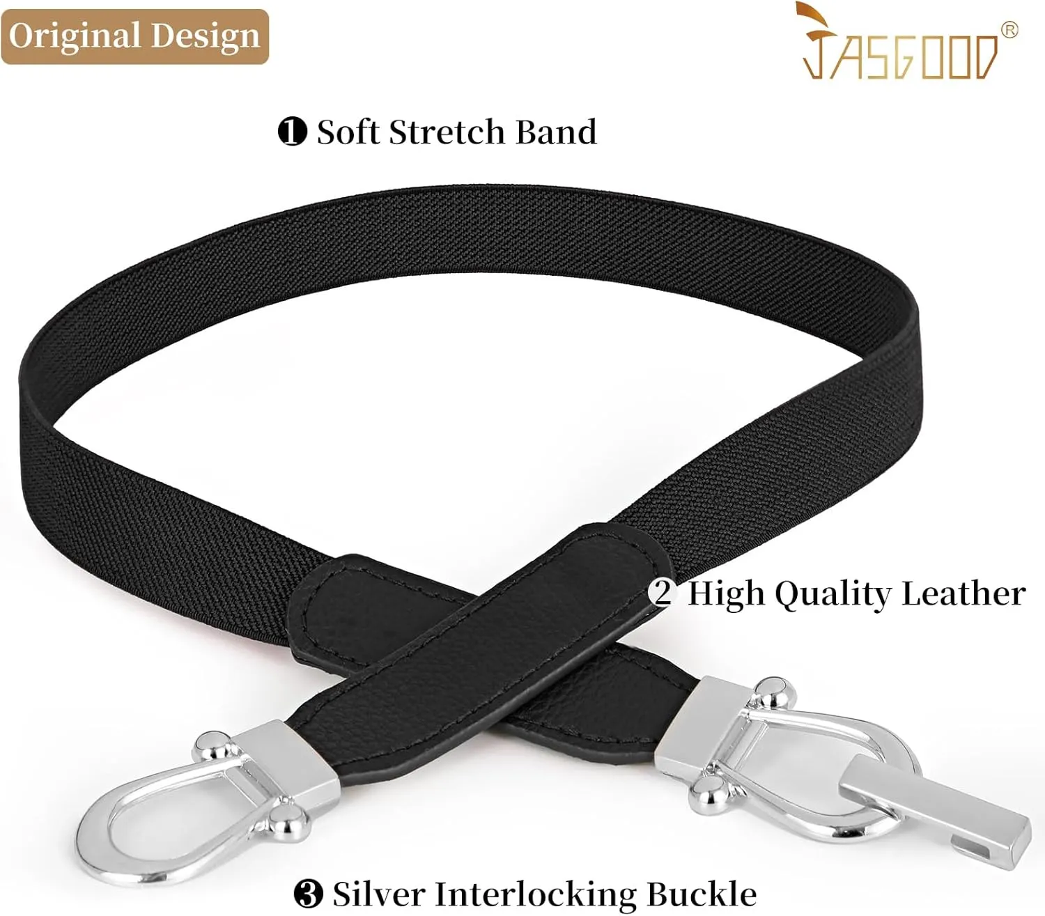 JASGOOD Women Skinny Elastic Belt for Dresses,Thin Retro Stretch Waist Belt with Golden Buckle