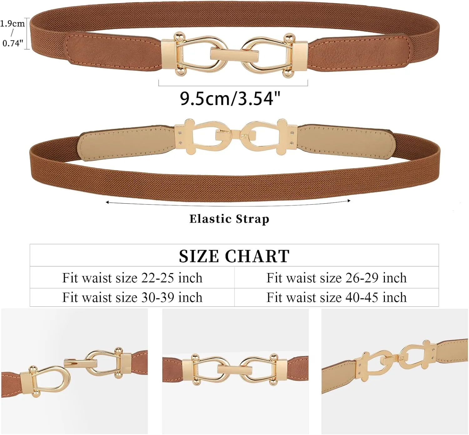 JASGOOD Women Skinny Elastic Belt for Dresses,Thin Retro Stretch Waist Belt with Golden Buckle