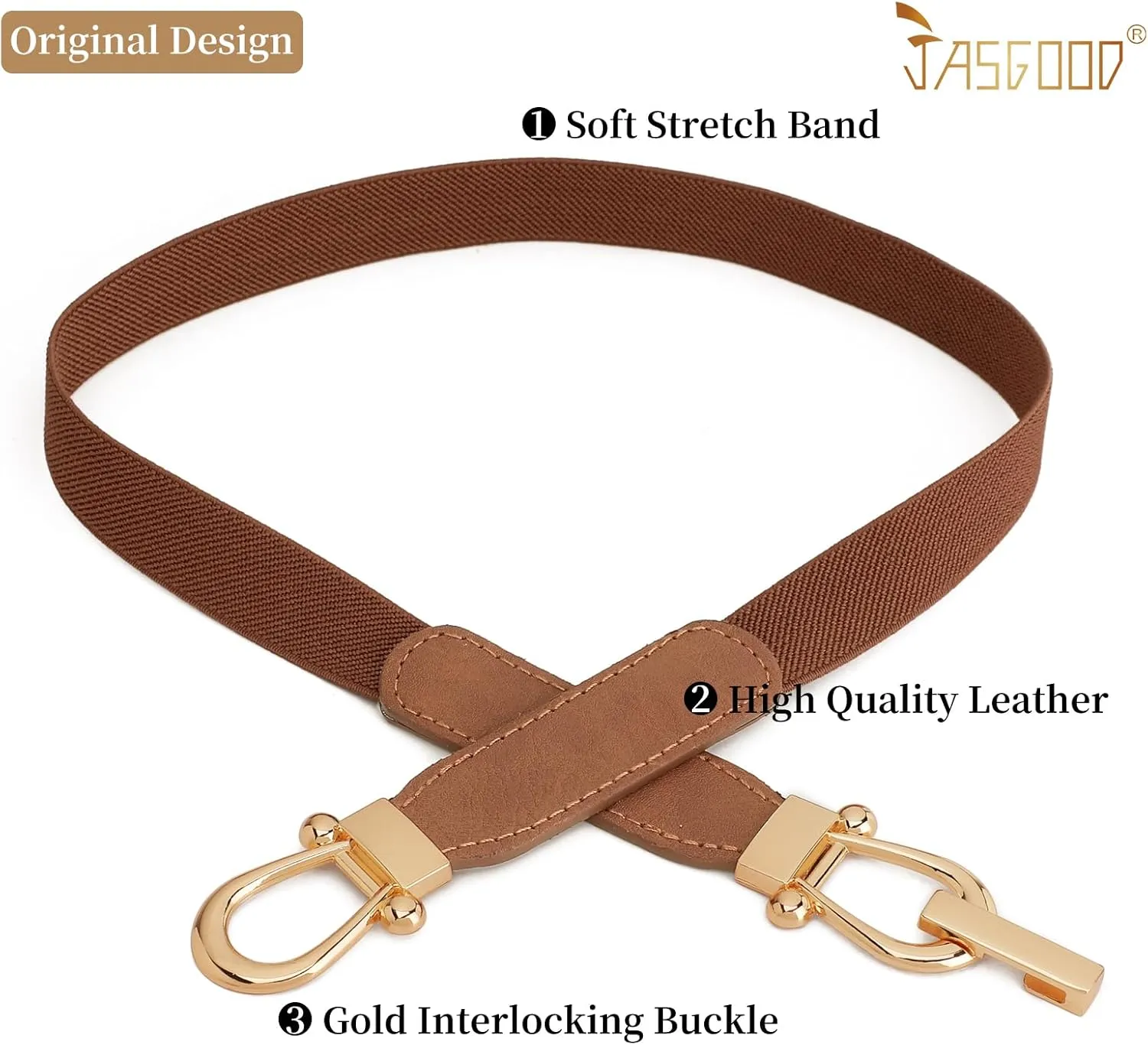 JASGOOD Women Skinny Elastic Belt for Dresses,Thin Retro Stretch Waist Belt with Golden Buckle