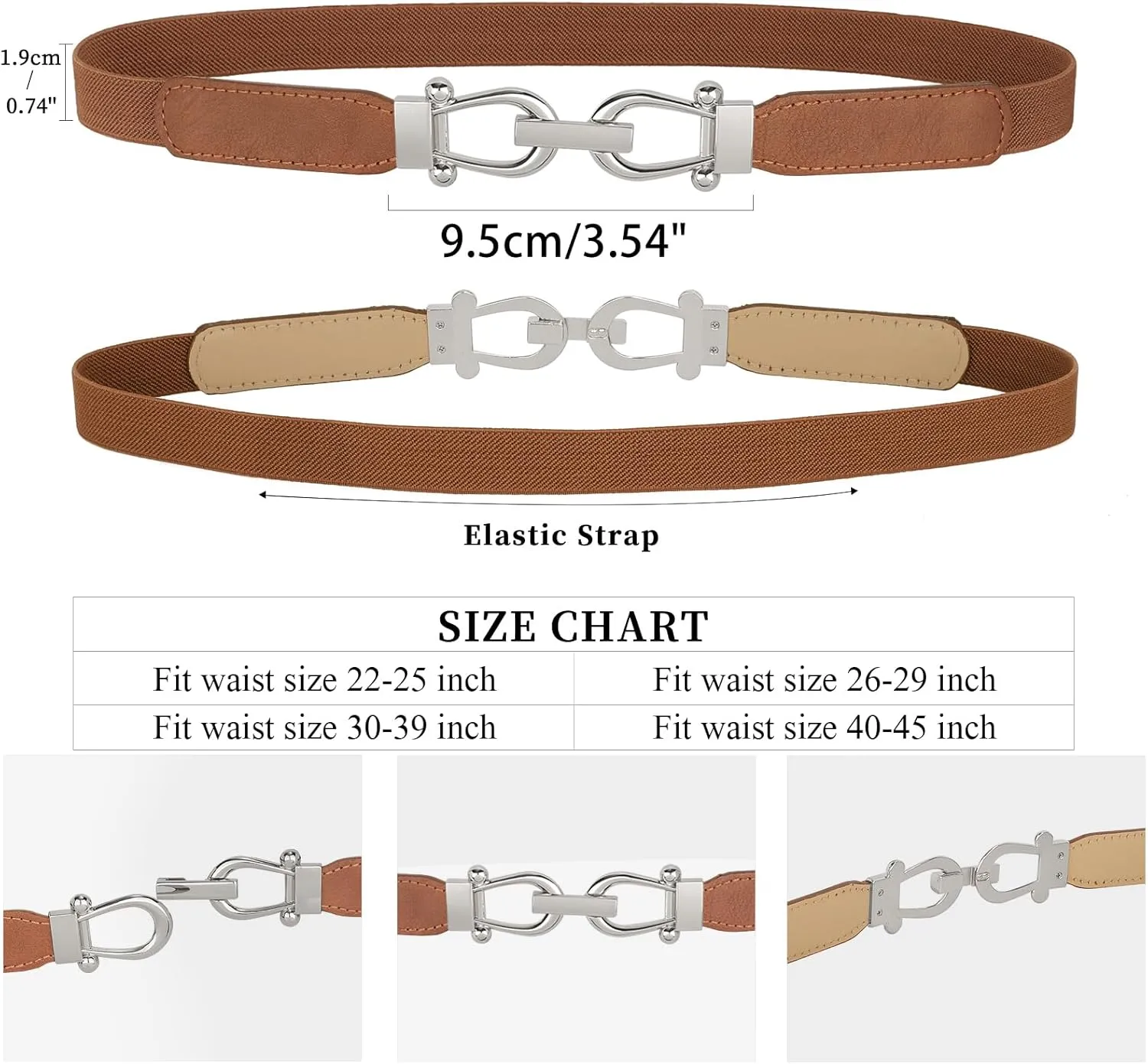 JASGOOD Women Skinny Elastic Belt for Dresses,Thin Retro Stretch Waist Belt with Golden Buckle