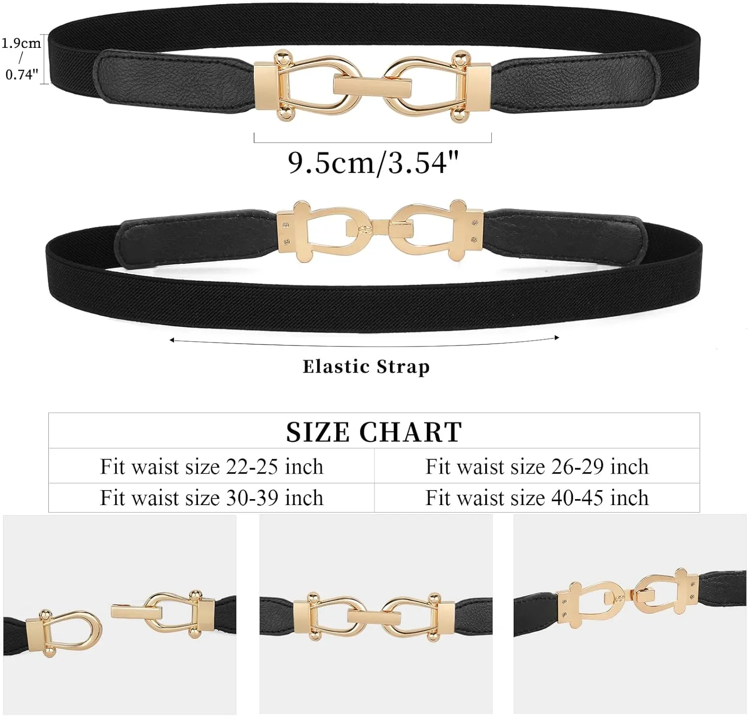 JASGOOD Women Skinny Elastic Belt for Dresses,Thin Retro Stretch Waist Belt with Golden Buckle