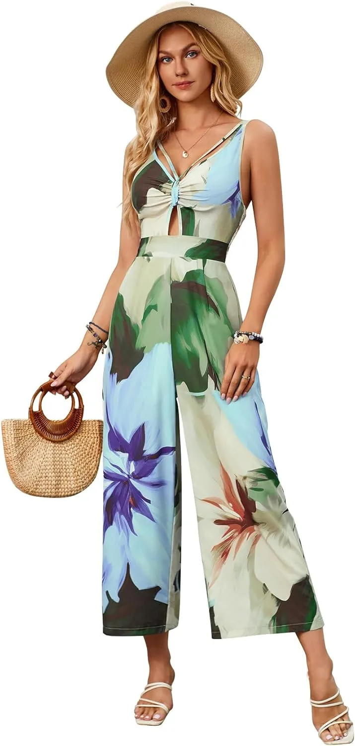 Jumpsuits for Women Sleeveless V Neck High Waist Long Pant