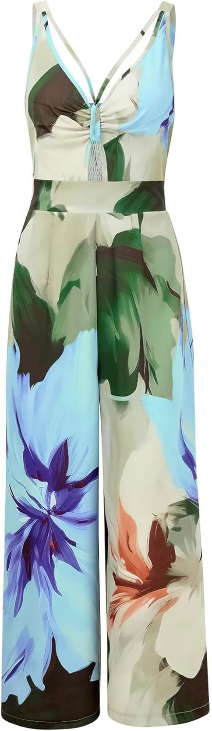 Jumpsuits for Women Sleeveless V Neck High Waist Long Pant