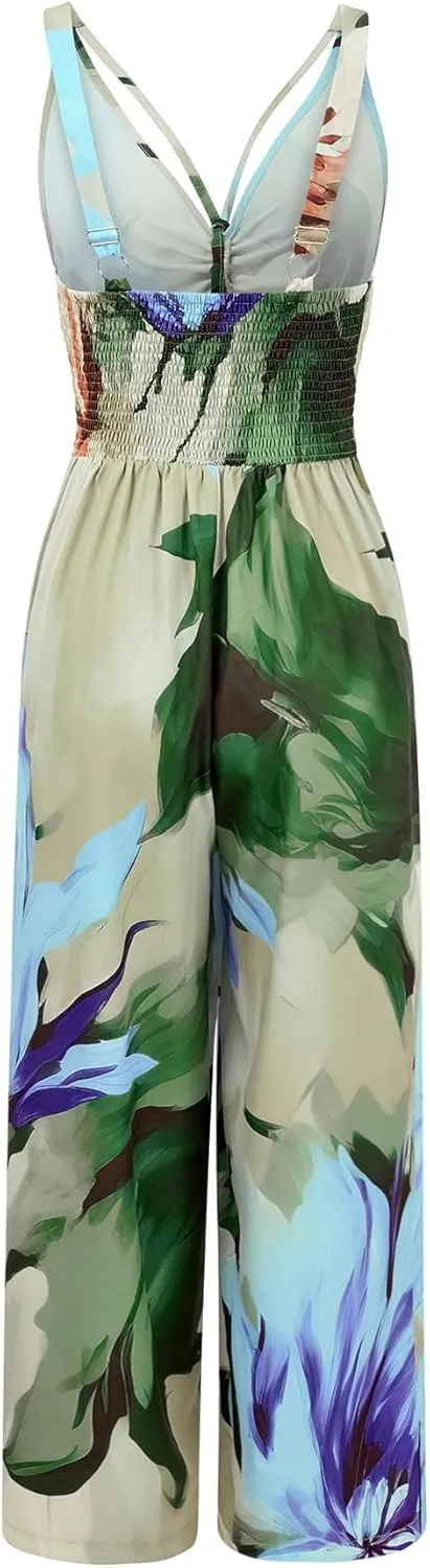 Jumpsuits for Women Sleeveless V Neck High Waist Long Pant