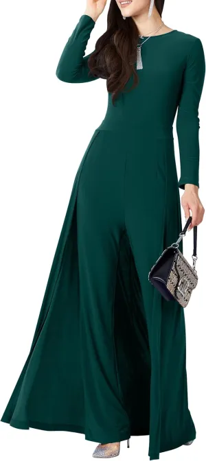 KOH KOH Womens 2025 Long Sleeve Pockets Cape Stretchy Elegant Dressy Jumpsuit