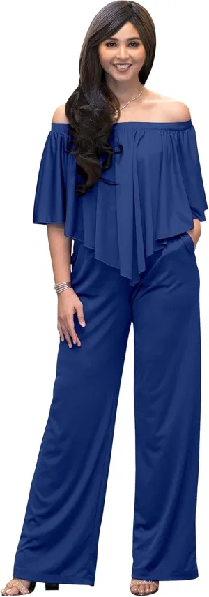 KOH KOH Womens Long Pant Strapless Off Shoulder Pocket One Piece Jumpsuit Outfit