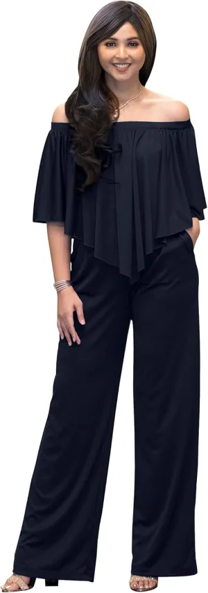 KOH KOH Womens Long Pant Strapless Off Shoulder Pocket One Piece Jumpsuit Outfit