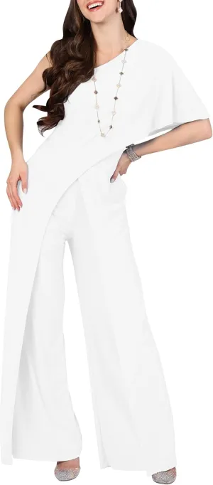 KOH KOH Womens One Off Shoulder Asymmetric Long Pant Jumpsuit Romper