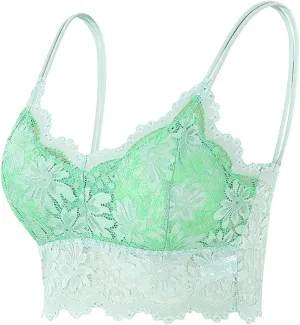 Lace Bralettes for Women Padded Bralette Camisole Racerback Crop Top Floral Lace Bralettes V Neck Bras Trendy