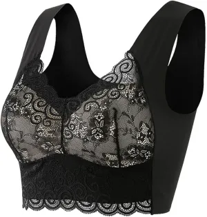 Lace Bralettes for Women Padded Bralette Camisole Racerback Crop Top Floral Lace Bralettes V Neck Plus Size Daily Bra