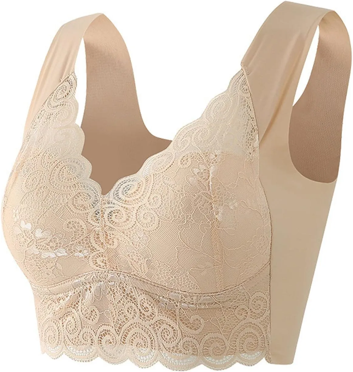Lace Bralettes for Women Padded Bralette Camisole Racerback Crop Top Floral Lace Bralettes V Neck Plus Size Daily Bra
