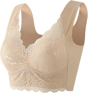 Lace Bralettes for Women Padded Bralette Camisole Racerback Crop Top Floral Lace Bralettes V Neck Plus Size Daily Bra