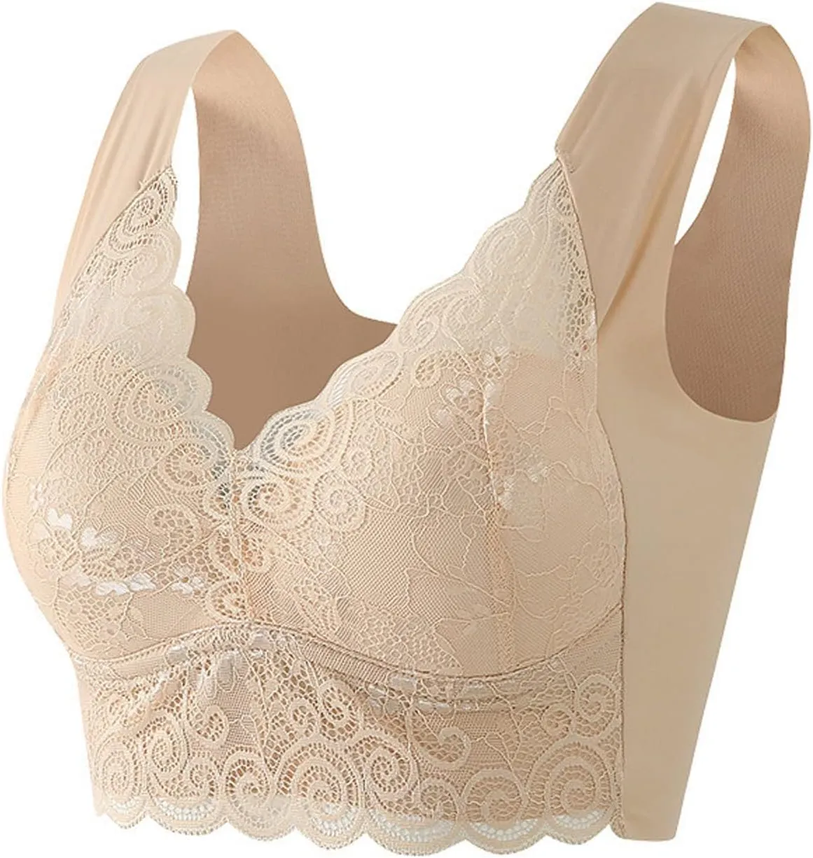 Lace Bralettes for Women Padded Bralette Camisole Racerback Crop Top Floral Lace Bralettes V Neck Plus Size Daily Bra