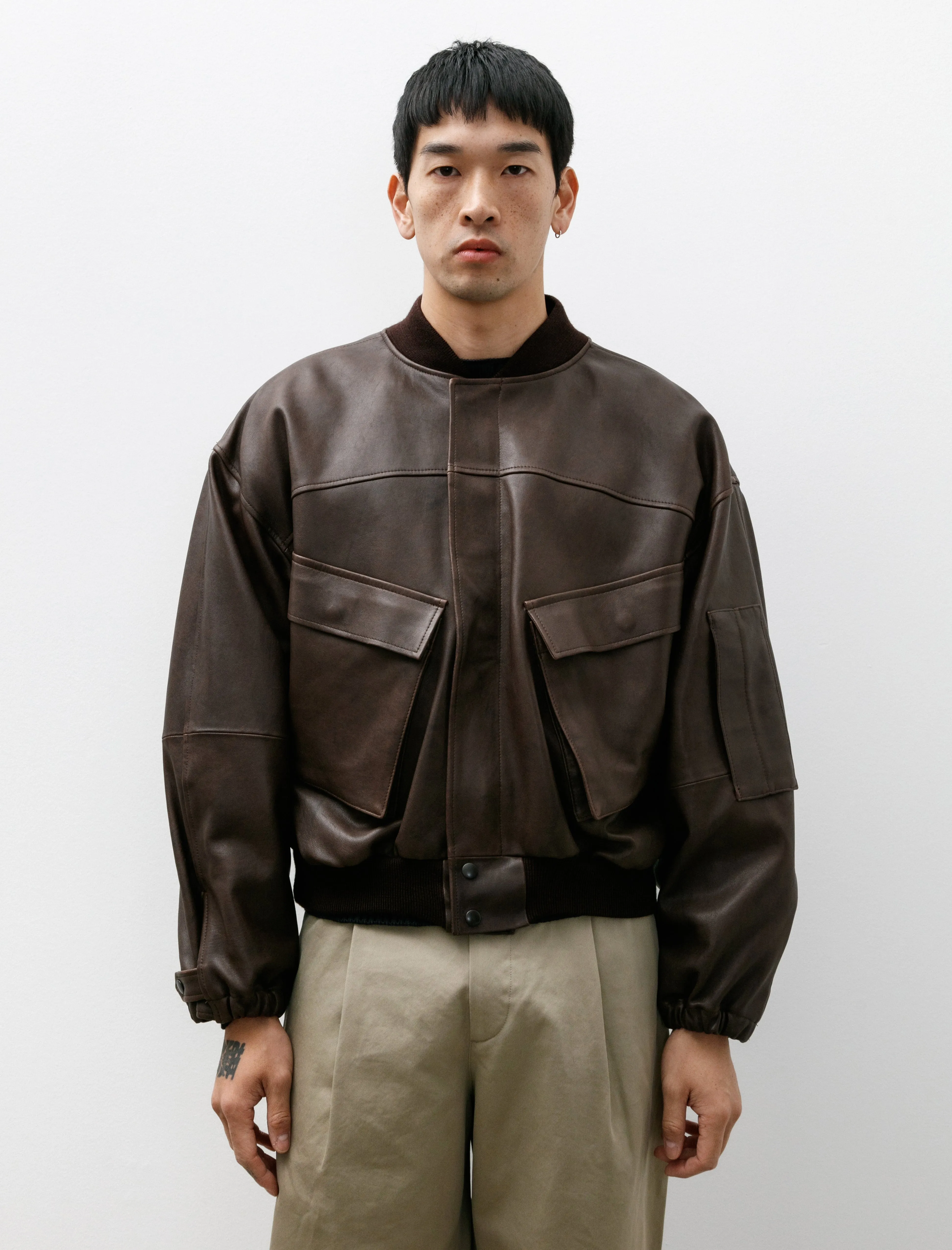 Lamb Leather Flight Blouson Brown Brown