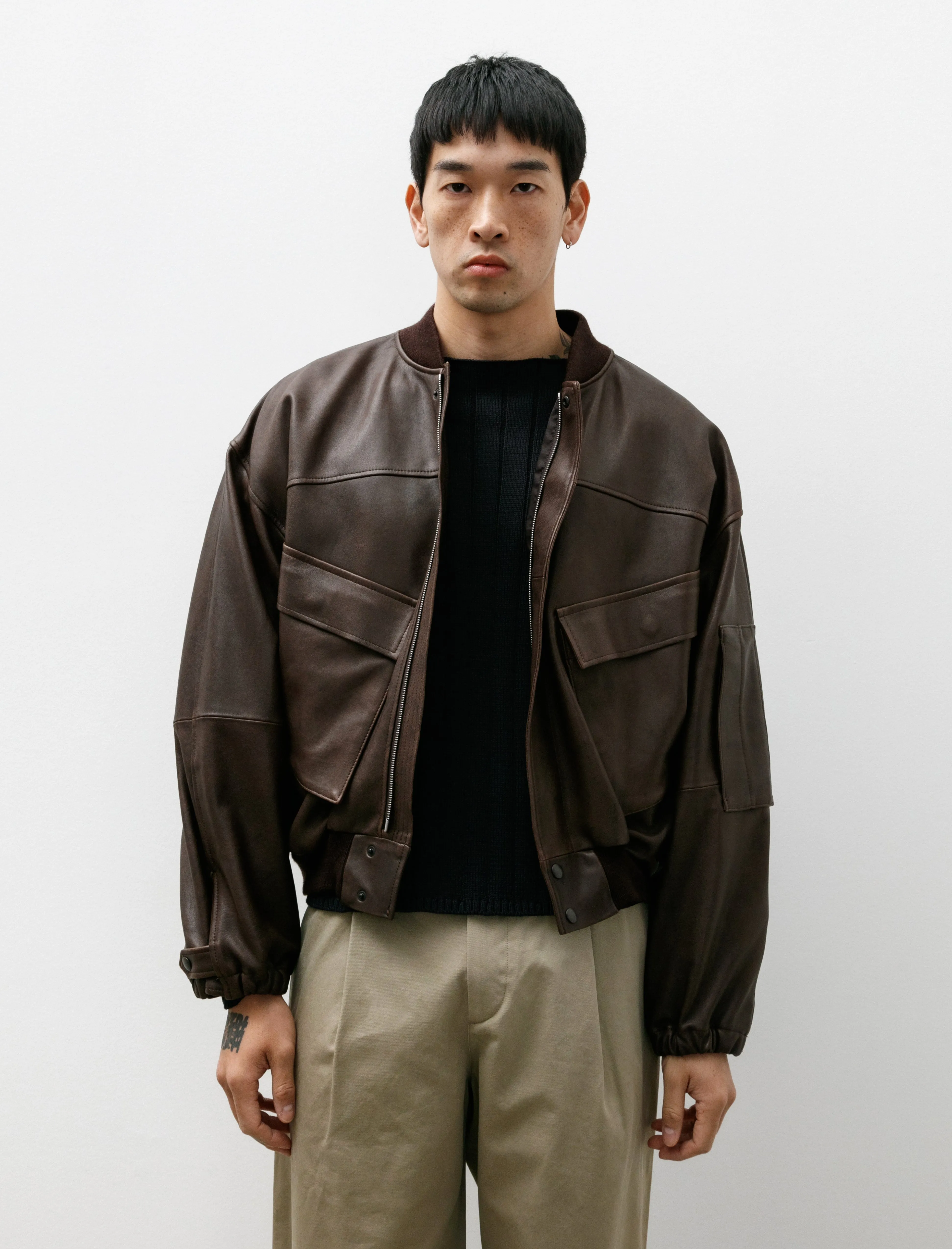 Lamb Leather Flight Blouson Brown Brown