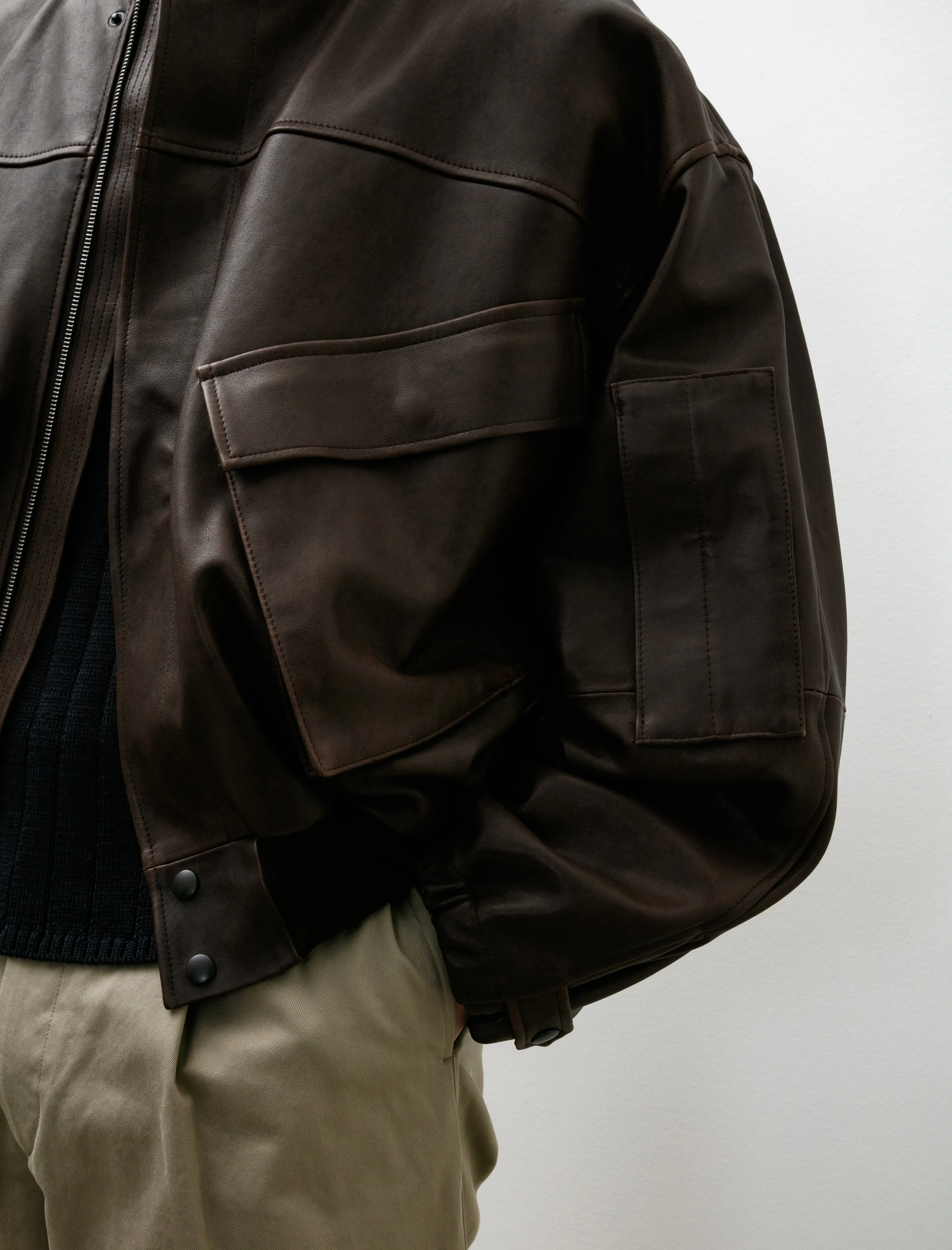 Lamb Leather Flight Blouson Brown Brown