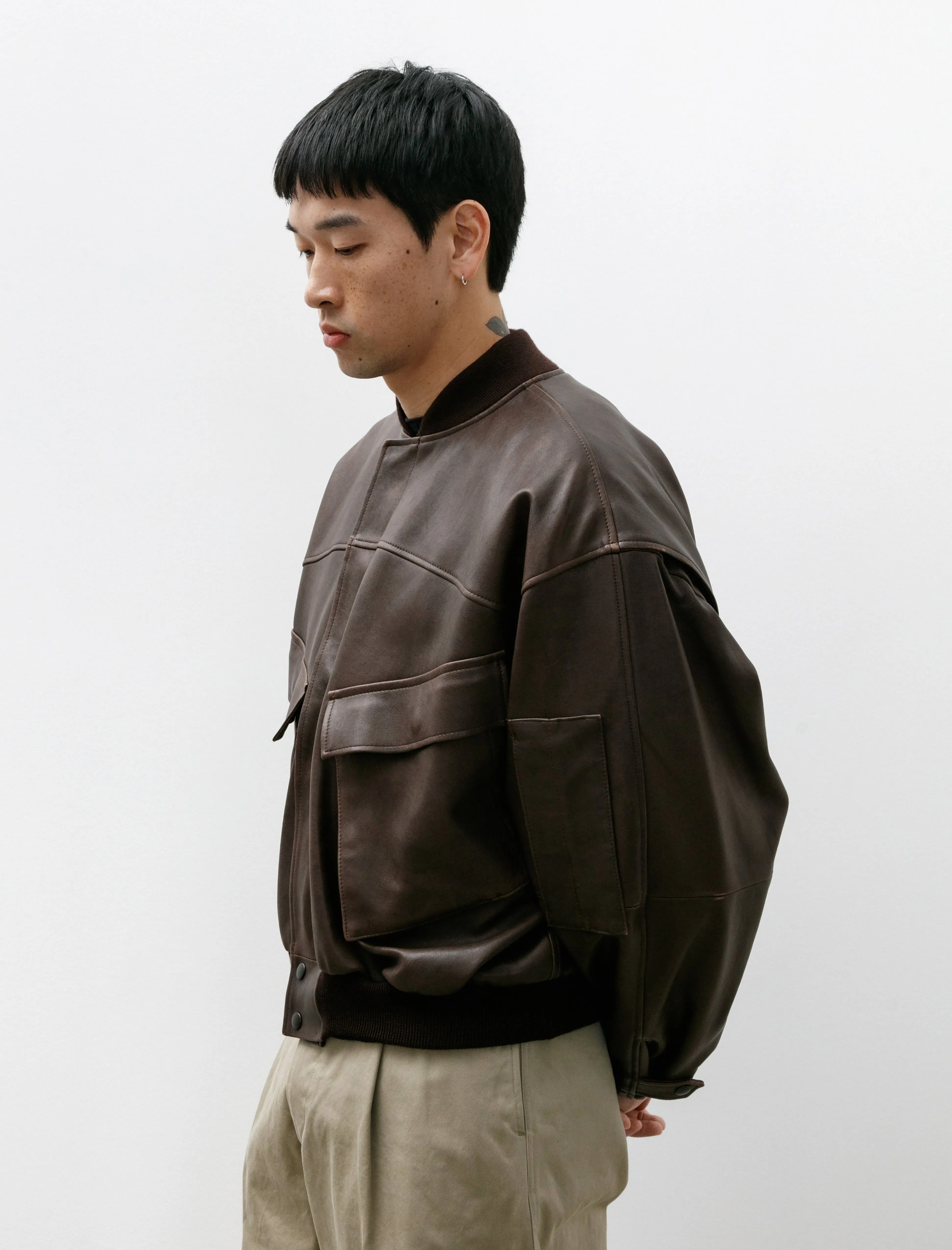 Lamb Leather Flight Blouson Brown Brown