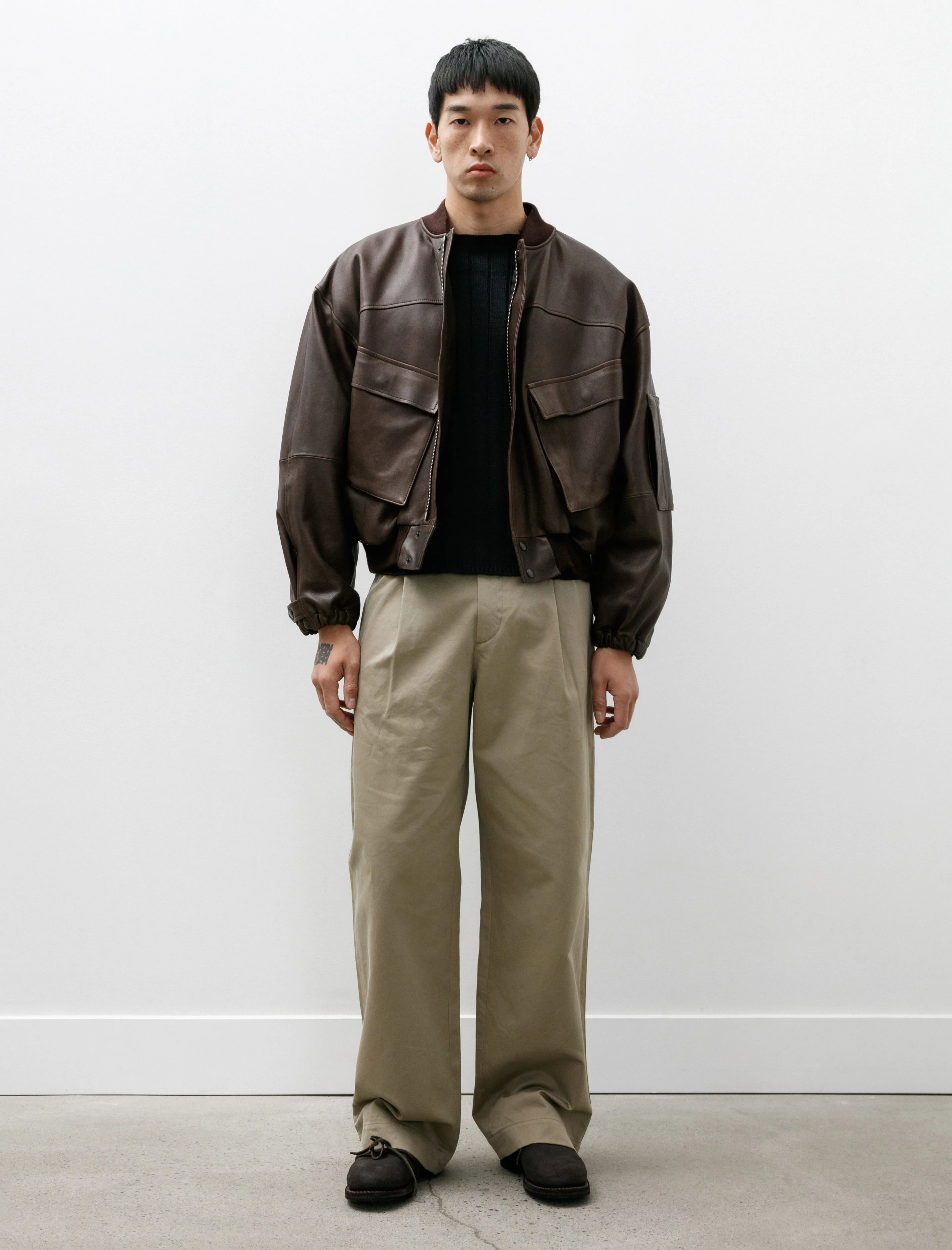 Lamb Leather Flight Blouson Brown Brown